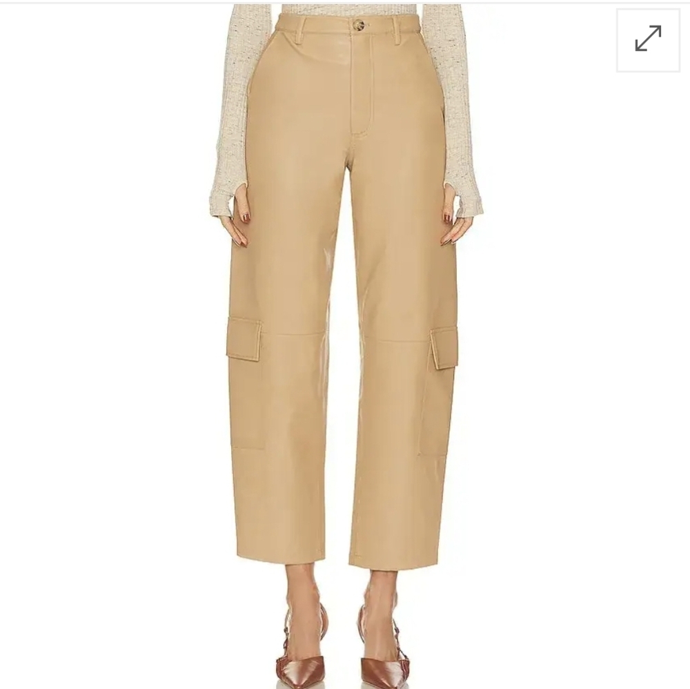 Song of Style Fabiola Vegan Leather High Rise Cargo Pants Sz.S Fawn Revolve